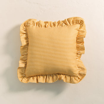 Load image into Gallery viewer, 45cm x 45cm Ruffle Cushion - Sweet Painted Gingham, Marigold