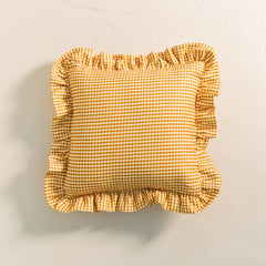 Load image into Gallery viewer, 45cm x 45cm Ruffle Cushion - Sweet Painted Gingham, Marigold
