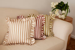 Load image into Gallery viewer, Set of Ruffle Petite Stripe Cushions - Terracotta