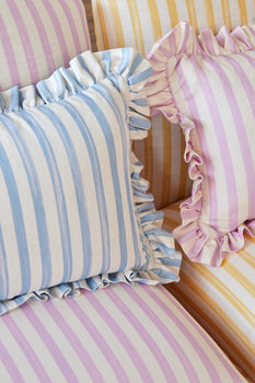 Load image into Gallery viewer, Ruffle Cushions in Petite Stripe (20% off)