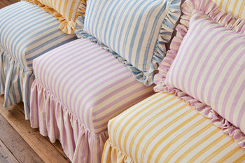 Load image into Gallery viewer, Ruffle Cushions in Petite Stripe (20% off)