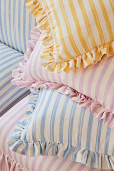Load image into Gallery viewer, Ruffle Cushions in Petite Stripe (20% off)