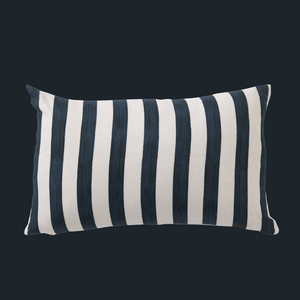 35cm x 55cm Cushion in Hand Painted Medium Stripe, Indigo